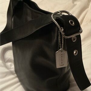 Coach Black Classic Leather Tote Bucket Bag with Silver Hardware